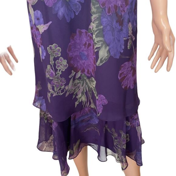 MSK Style 17101 Purple Floral Layered Dress Size 12 - Picture 2 of 14